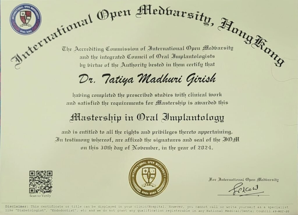 Dr Madhuri Bhandari Dental Certificates and Professional Achievements